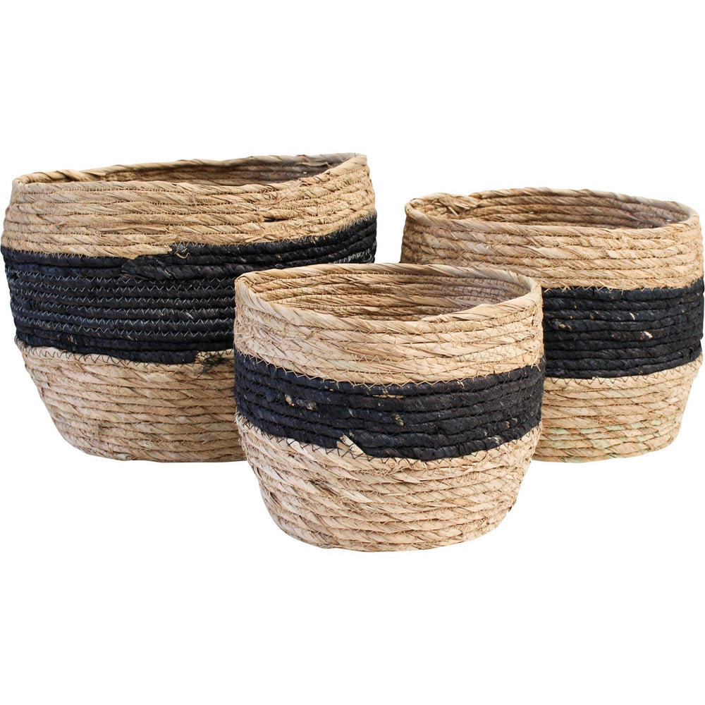 
            
                Load image into Gallery viewer, Basket Planter Banded Black Set of 3
            
        