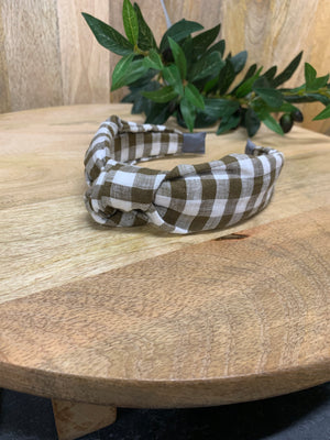 
            
                Load image into Gallery viewer, Linen Knot Headband- Olive Gingham
            
        