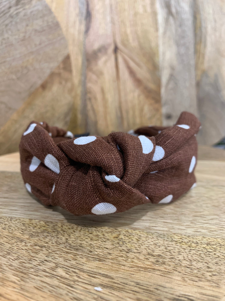 Linen Knot Headband - Henna with White Spots