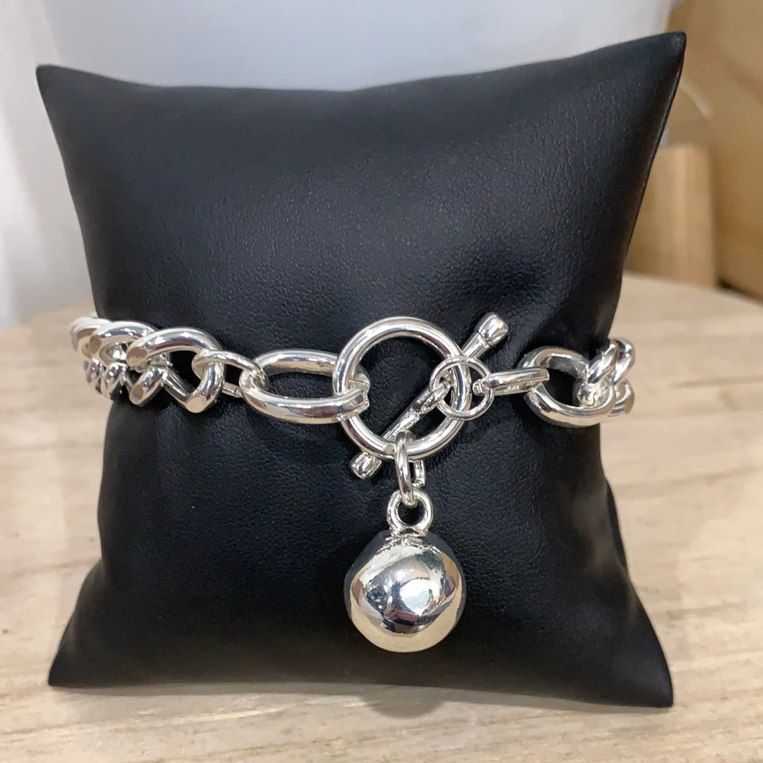 Allure Curb Link Bracelet Ball Charm  - Silver