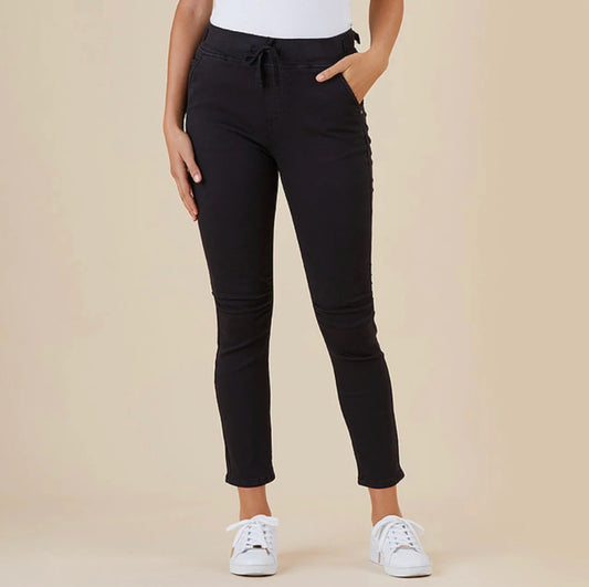 Threadz Tie Front Gathered Jean - Black