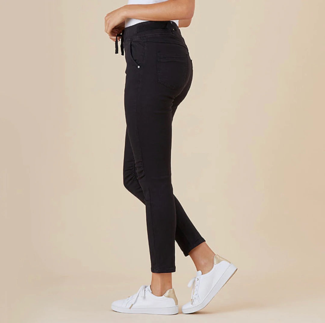 Threadz Tie Front Gathered Jean - Black