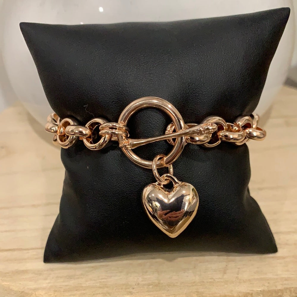Allure Belcher Link Bracelet Heart Fob - Rose Gold